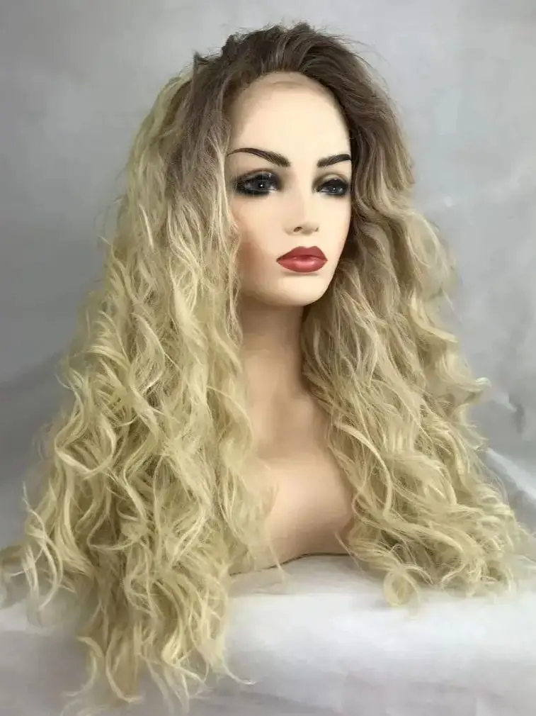 Lange blonde Locken lose transparente Spitze Front Perücke für Frauen blonde Gradient Curl Perücke