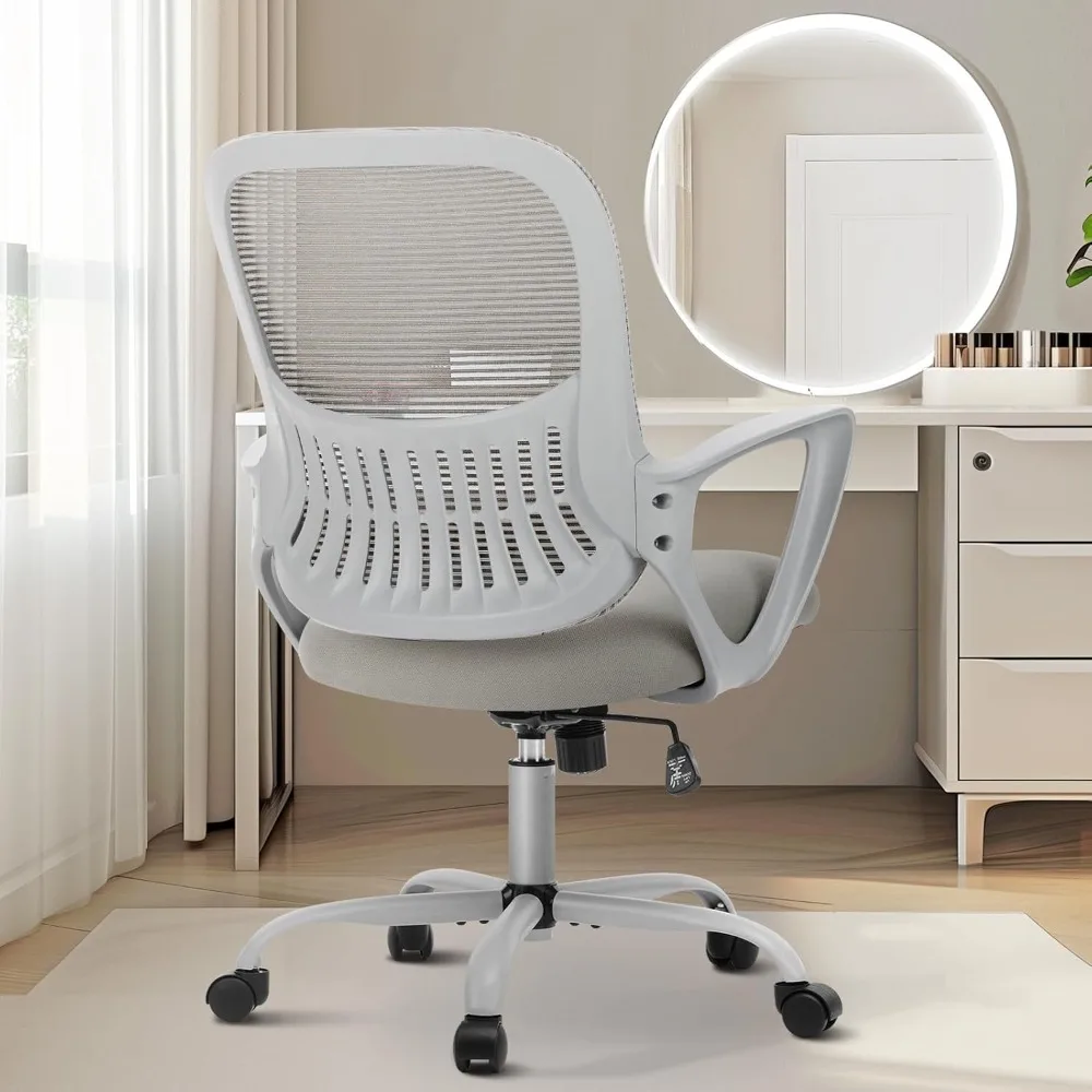 

Office Computer Desk Managerial Executive Chair, Ergonomic Mid-Back Mesh Swivel Rolling Work with Wheels, Comfortable Lumbar Sup