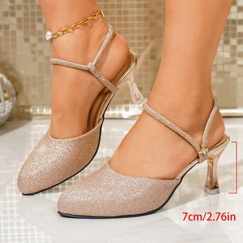 

Two-Wear Stiletto Sandals Fashion Pointed Toe Shallow Mouth One Strap Anti-Slip Wear-Resistant High Heels