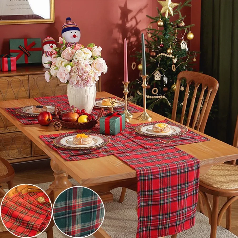 

Christmas Table Runner Red Scottish Tartan Plaid Tablecloth Christmas Dinning Table Decoration Luxury Table Runner Home Decorate