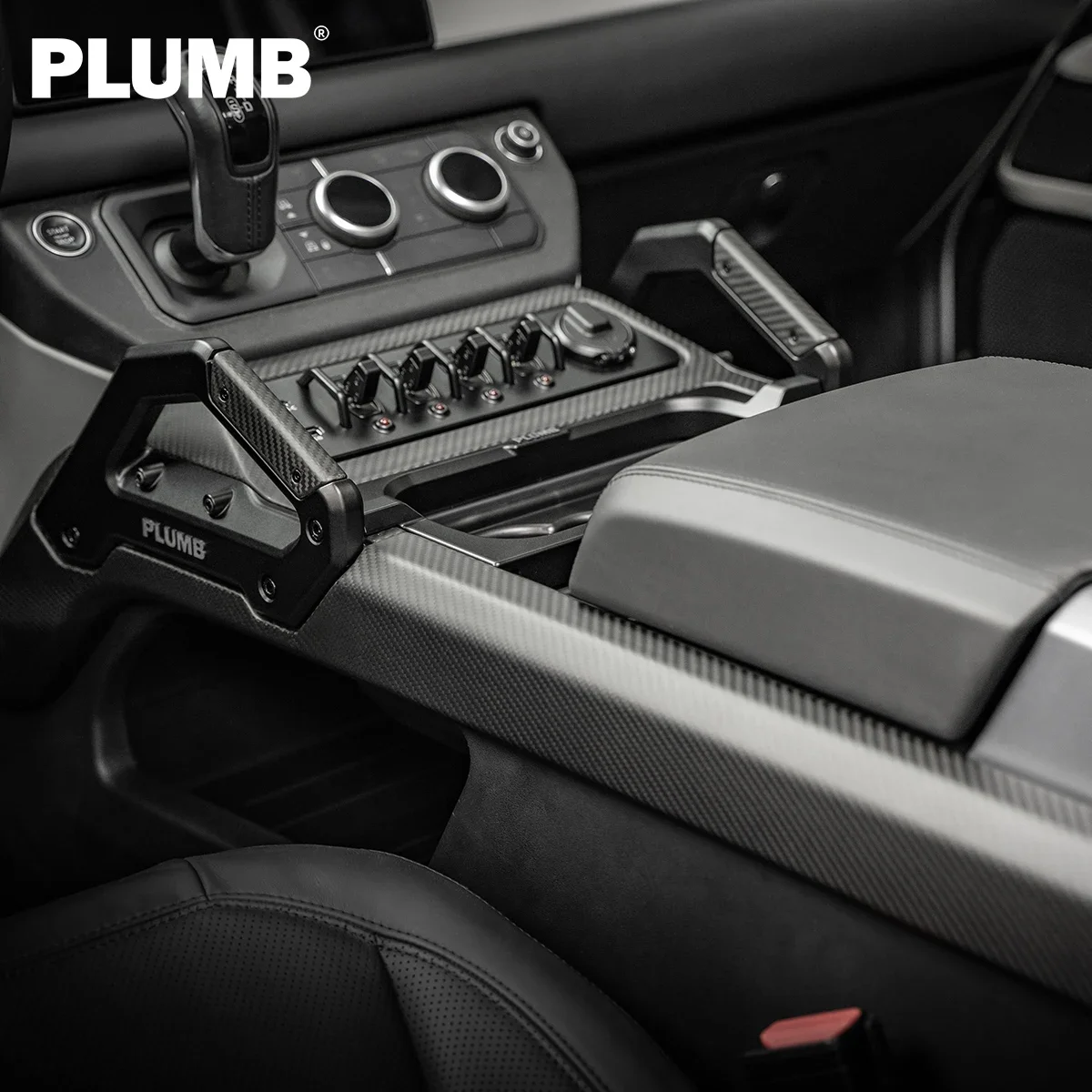 New style PLUMB Premium Dry Carbon Fiber Center Console System, Armrest & Custom Switch Panel, Interior Upgrade For Land Rover D