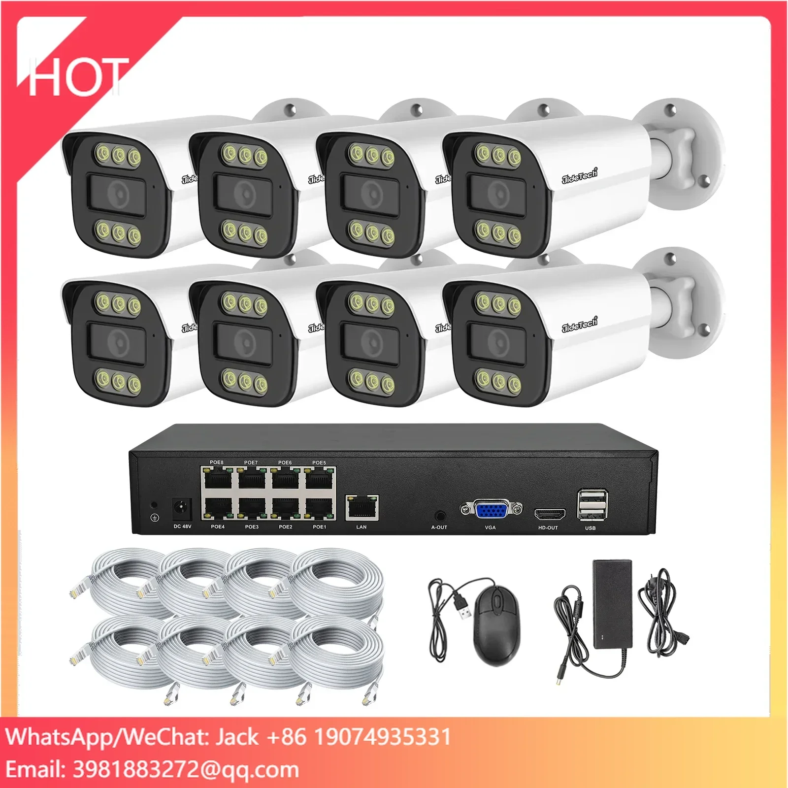 

JideTech 4MP 8CH IP Surveillance Camera with 8 CH NVR Kits POE CCTV Camera System Waterproof IP66 Support 2-way Audio Seetong