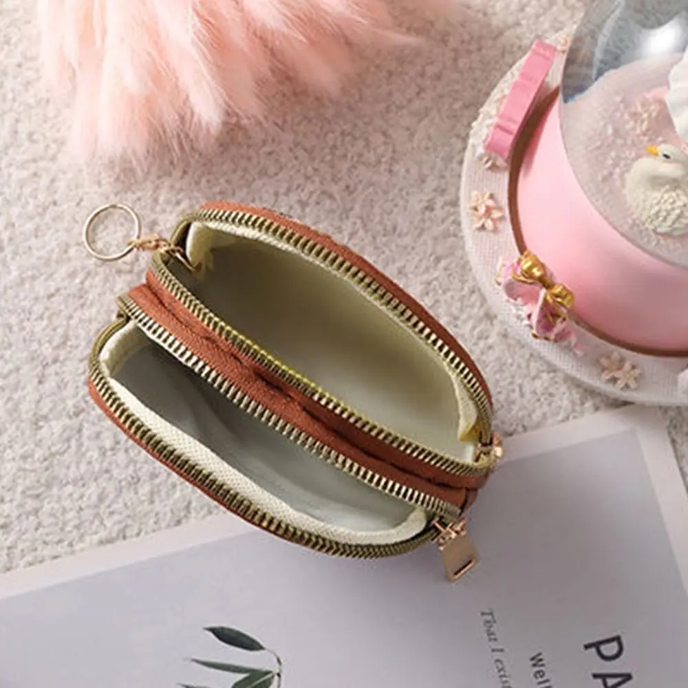 Temperamental Fashion with Key Chain Canvas Mini Fabric Women Coin Purse Leather Bag Wallet Card Holders