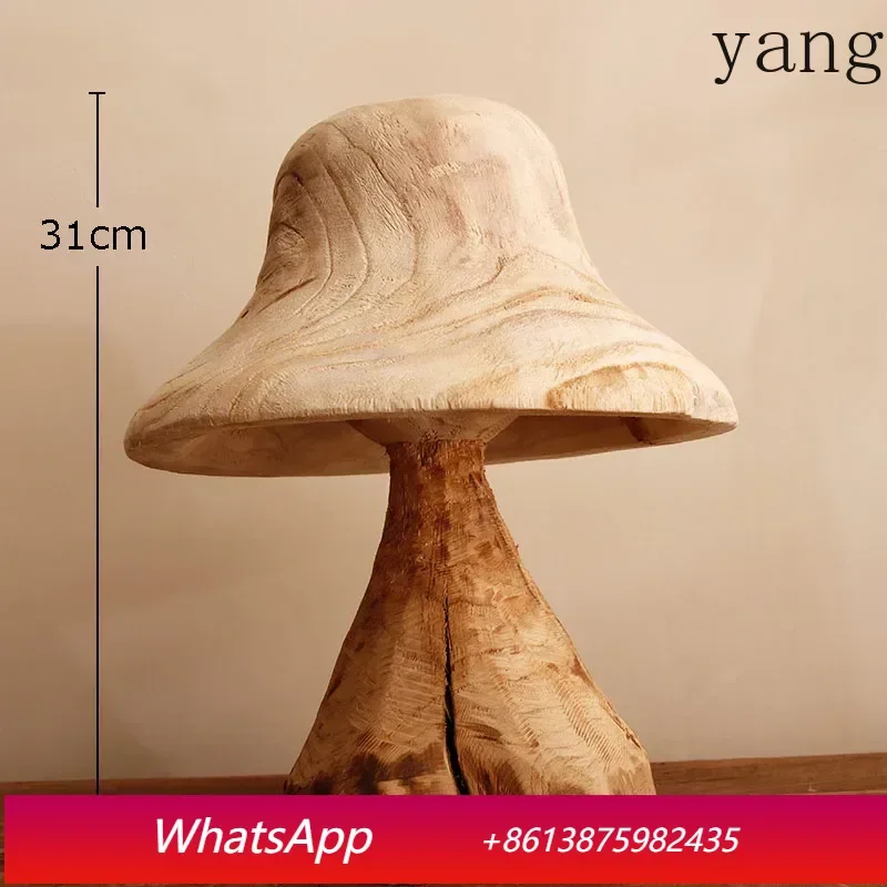 

LH Mushroom Solid Wood Sculpture Living Room Desk Decoration Artwork Statue Home Decoration
