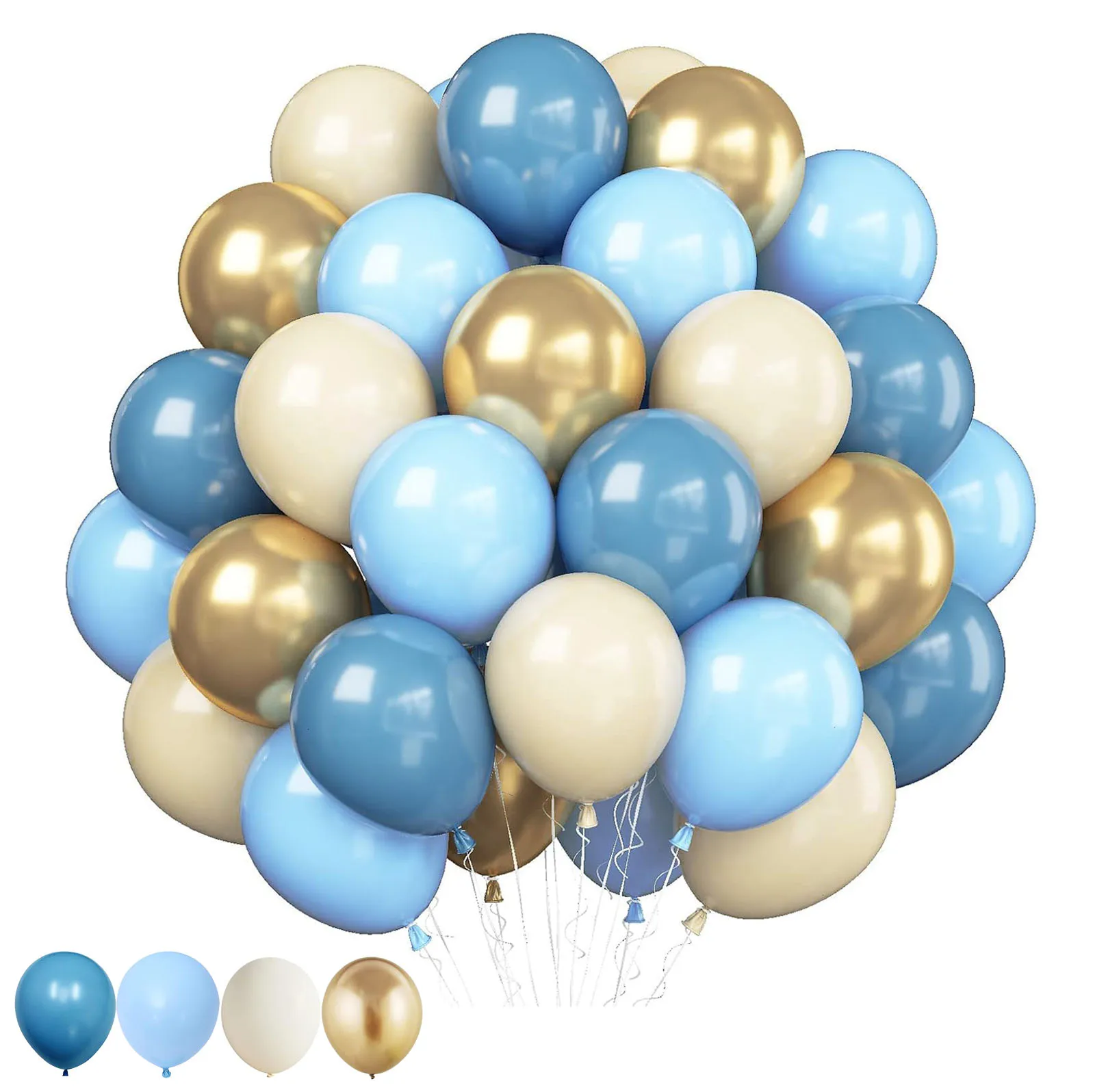 40Pcs Dusty Blue White Sand Gold Balloons Set Metallic Gold Balloons for Baptism Birthday Baby Shower Boys Christening Decor