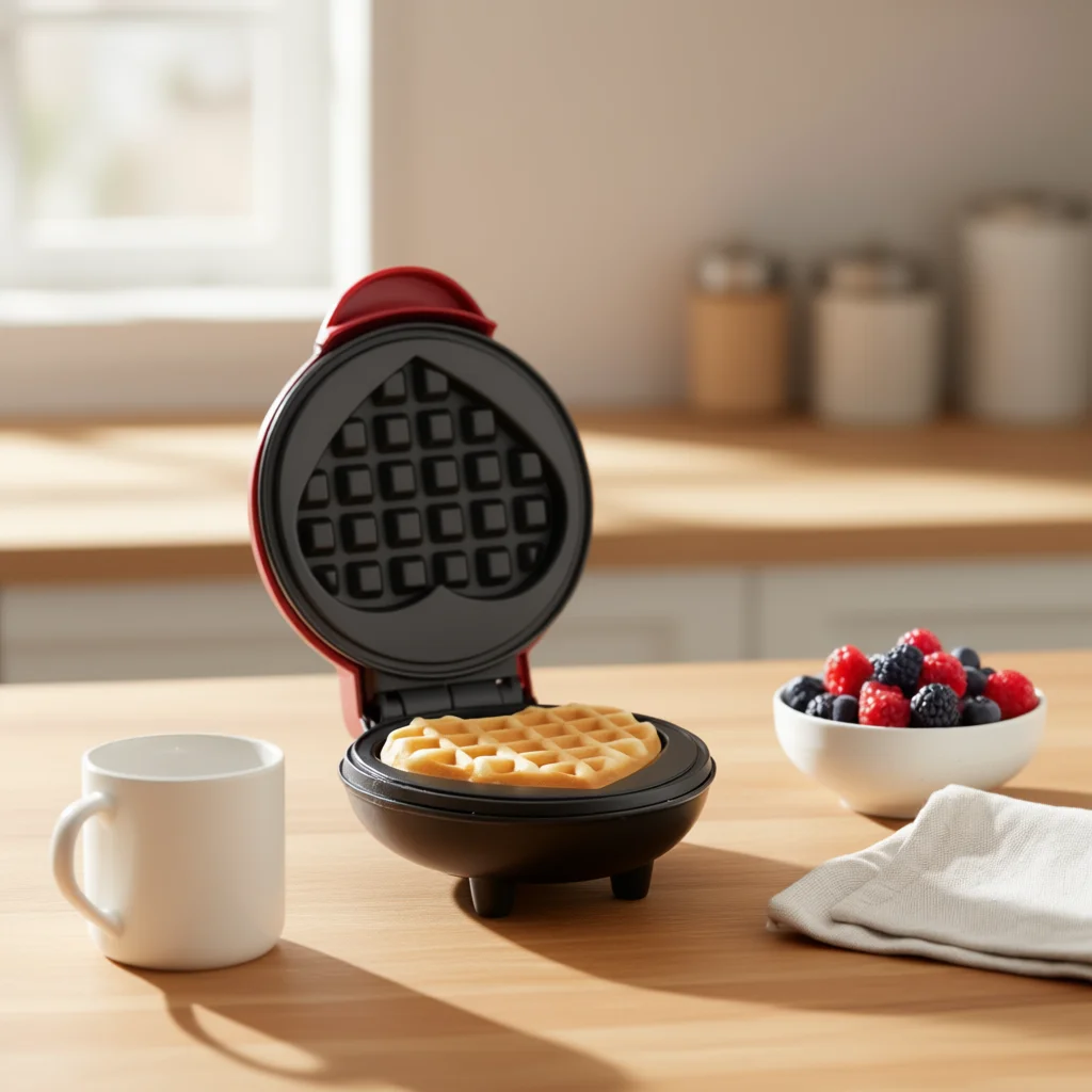 Myrva Mini Heart-Shaped Waffle  With Non-Stick Plates And Cool Touch Exterior For  Use, Electric, Mechanical Contr