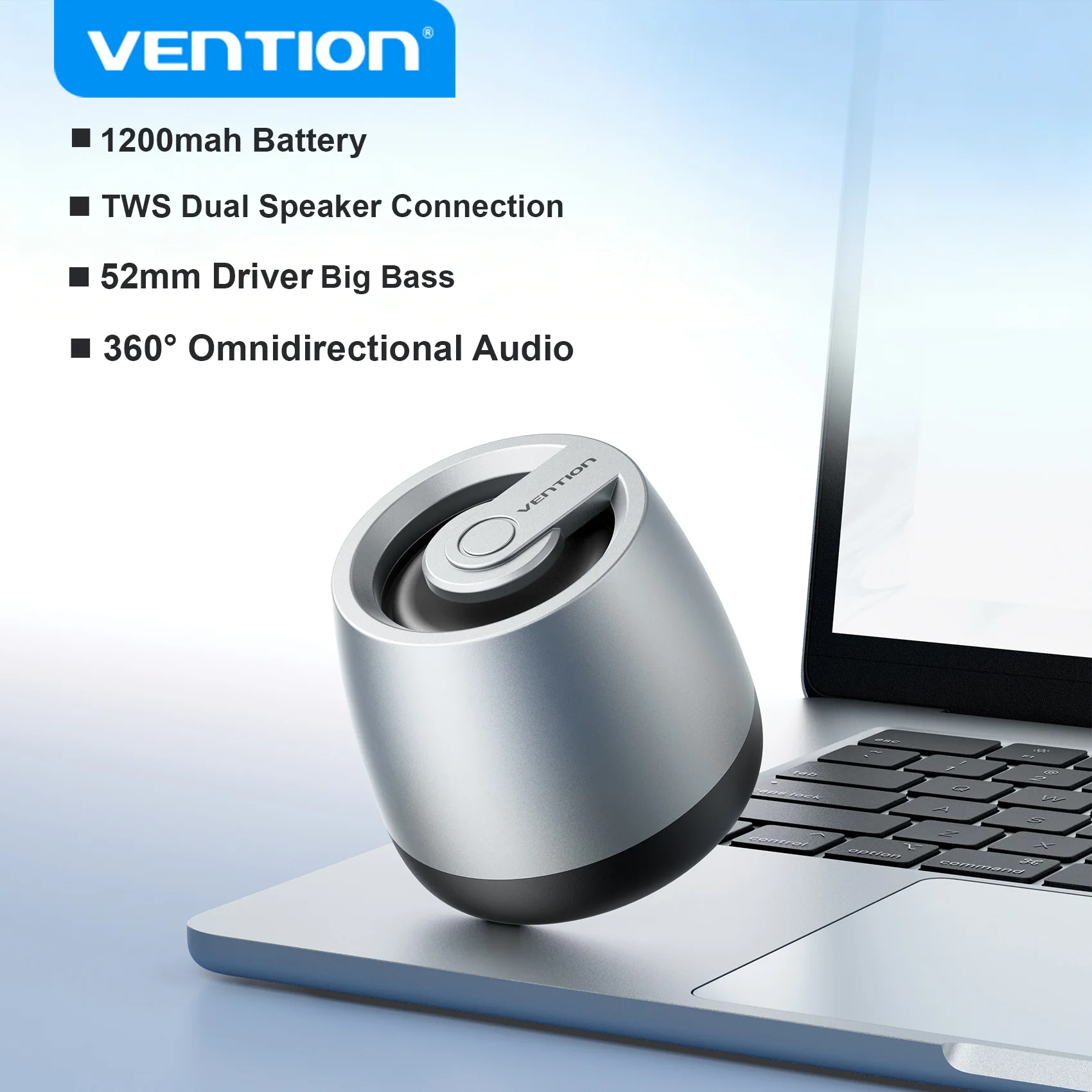 Vention Portable Bluetooth 6.0 Wireless Speaker Big Audio 1200MAh Battery Life Desktop Soundbox Music Surround Bass Box Speakers