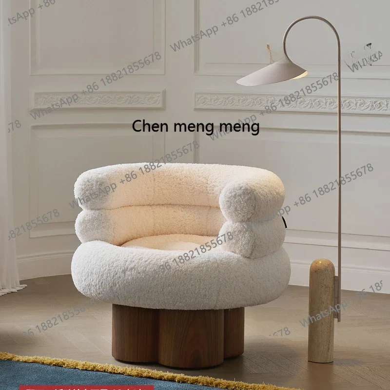 

Vintage macaron single sofa chair living room solid wood lambswool designer lounge chair
