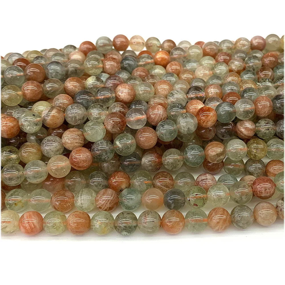 Veemake Natural Gold Arusha Green Sunstone Round Loose Beads 08128