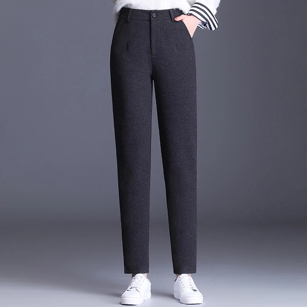 

Grey Haren pants women's autumn and winter new high-end solid color fashionable plus size loose casual straight leg suit pants