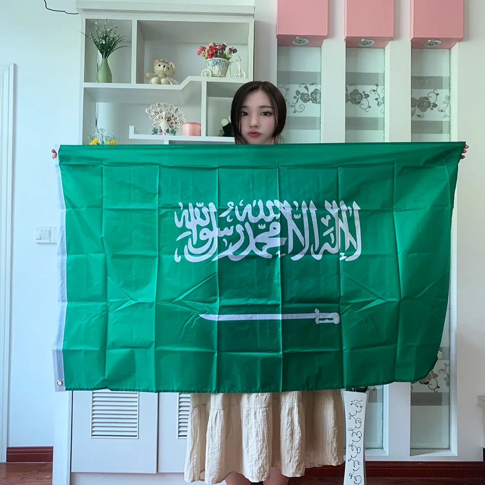 Saudi Arabia flag Banner 90*150cm high quality double side printed Hanging polyester Saudi Arabia National flag For Decoration