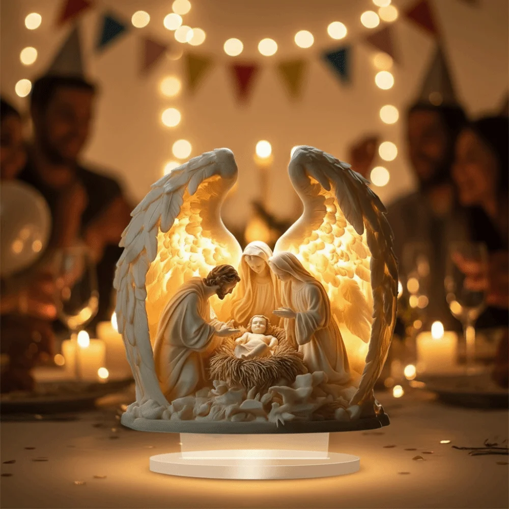 2D المهد المسطح الاكريليك تمثال مسطح الاكريليك الصلاة يسوع الولادة المشهد زخرفة الكنيسة الدينية الملاك الديكور السنة الجديدة ديكور