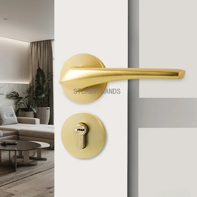 1set of Gold Living Room Metal Door Locks Indoor Bedroom Silent Room Door Lock Gold Door Handle Split Lock Home Lock Accessories