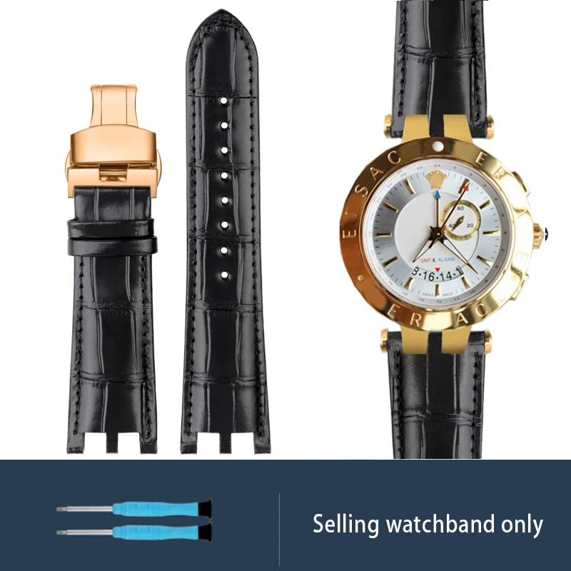 Watch Band For Versace V-RACECHRONO Series GMT Double Concave Convex interface Calfskin watch Strap Watch Accessories 24mm Strap
