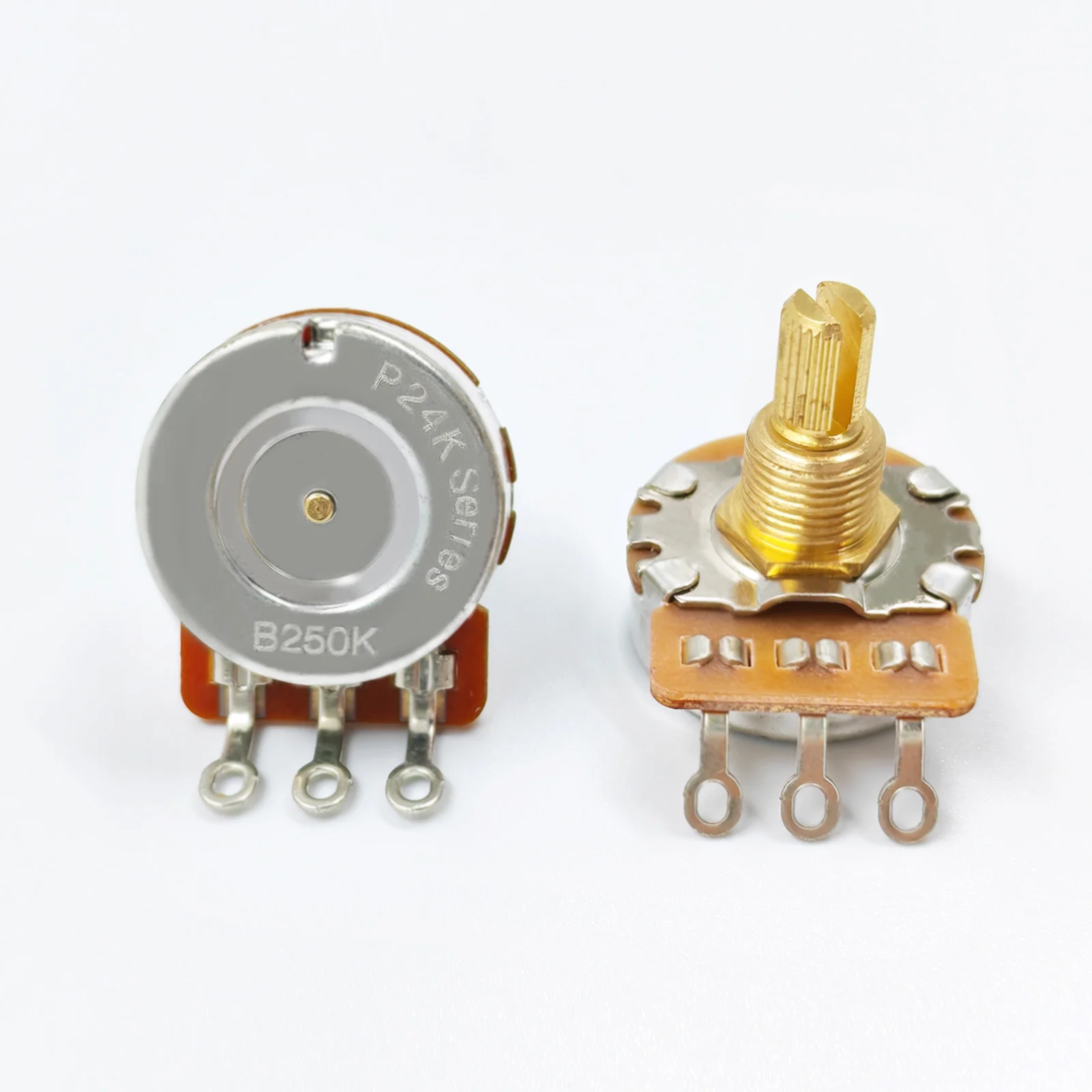 PHRILAM 24 Zähne Messing 3/8 Zoll Kurzschaft 15,5 mm Gitarrenpotentiometer 250 K/500 K Auswahl, Kupferschaftpotentiometer Britisch – Detail 2