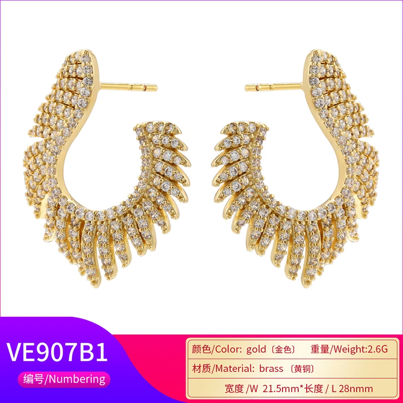 ZHUKOU Special Shape stud Earrings for women Gold color Cubic Zircon small hoop Earrings Fashion Jewelry Wholesale VE907