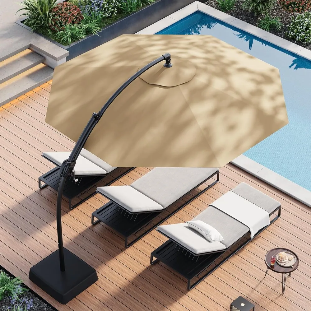 

10 FT Cantilever Umbrella with Base Included, Patio Umbrella with Sandbags Base, Sturdy Cantilever Patio Umbrellas, Customized