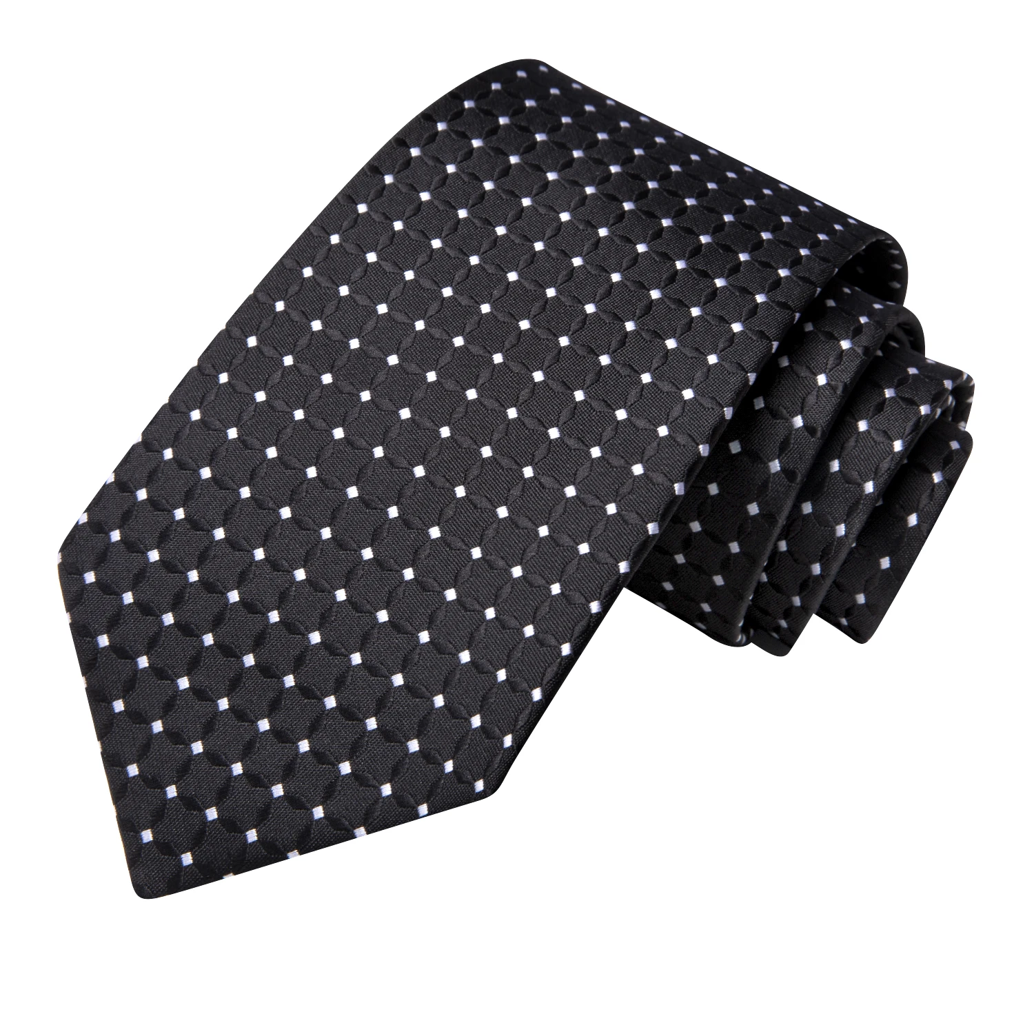 Hi-Tie Black White Polka Dots Designer Elegant Men Tie Jacquard Necktie Accessory Cravat Wedding Business Party Hanky Cufflinks