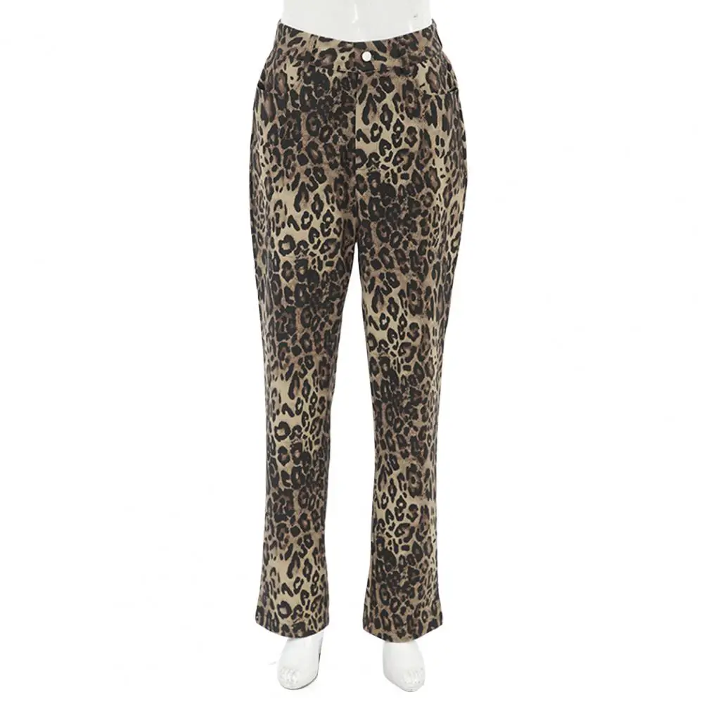 

Leopard Print Trousers Leopard Print Slim Fit Pencil Pants for Women with Button Zipper Fly Pockets Mid-rise Long Trousers Style