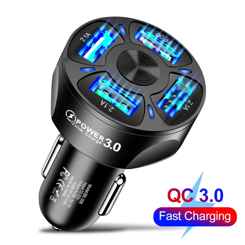

Car USB Charger 48W 7A 4 Port Multiple Quick Charge 3.0 4.0 Universal Fast Charging For iPhone Samsung Xiaomi Huawei Car Charger