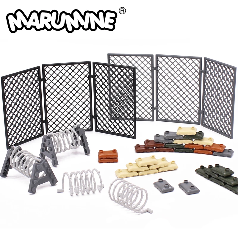 

Marumine Idea Military MOC Bricks SWAT Model Kit Parts Barbed Wire Gun Sandbag Weapon WW2 Build Blocks Army Soldier Accessories