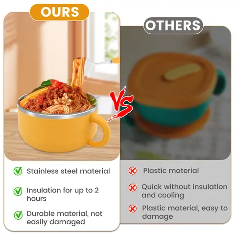 1200ml Ramen Skål Rostfritt Stål Nudelskål med Lock Värmebeständig Snabbnudelskålar Spis Porcelæn Kökstillbehör 10 best sales skål i rostfritt stål med lock - №4