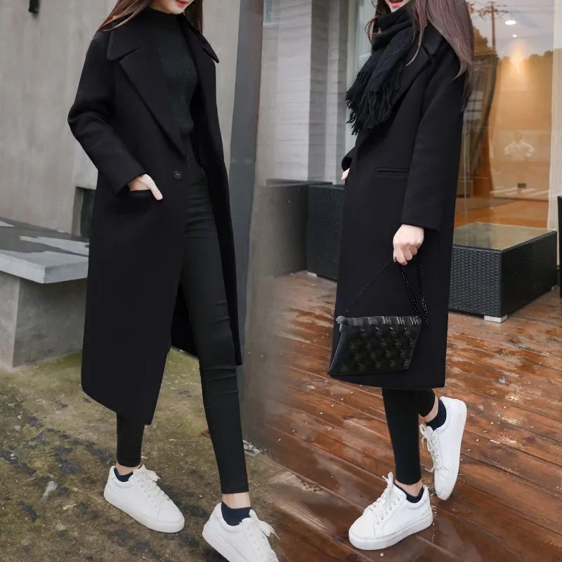 

2023 Fashion Women Korean Winter Long Sleeve Coat Long Wool Loose Streetwear Ladies Trench Female Clothing Autumn Windbreaker