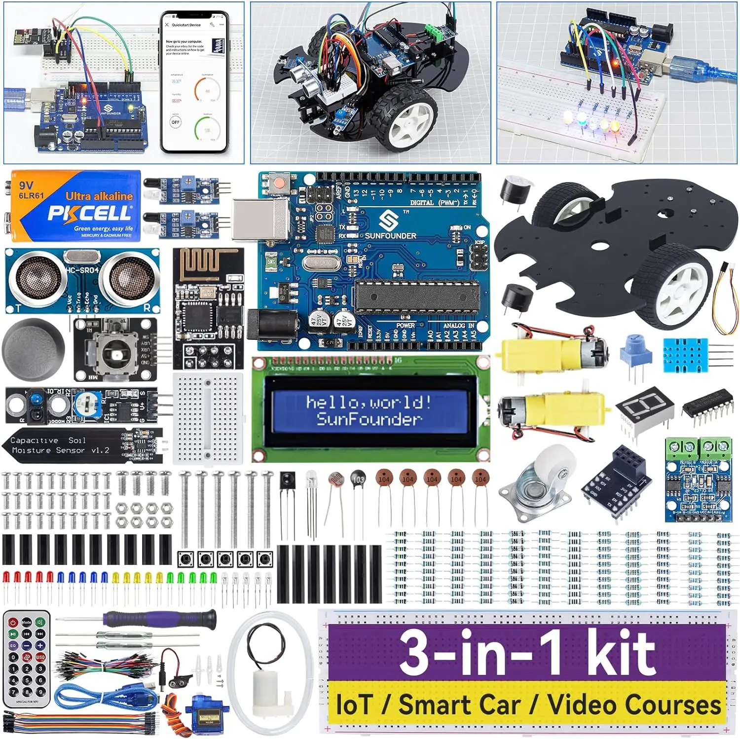 CC SunFounder 3 في 1 IoT/السيارة الذكية/التعلم في نهاية المطاف كاتب عدة متوافقة مع اردوينو IDE ، الصفر ، الدروس عبر الإنترنت