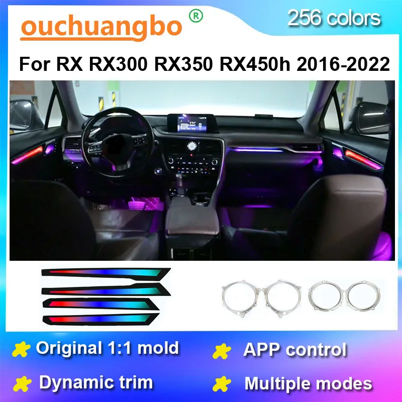 

Ouchuangbo ambient light For RX RX200t RX300 RX450h RX350 2016-2022 Atmosphere lamp strip dashbord led lighting 256 colors