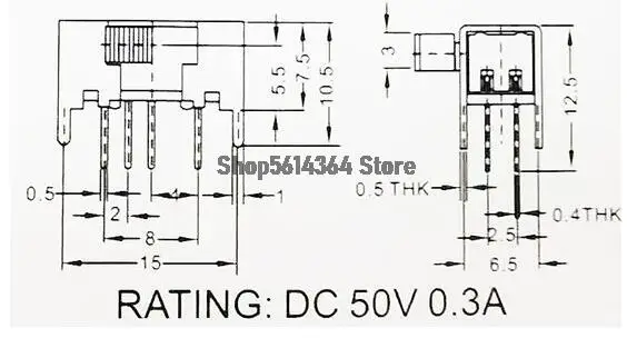 20pcs SK23D05G5/6/7/8mm Shaft Height 3 Postions 8 Pins Slide Switch DC50V 0.3A