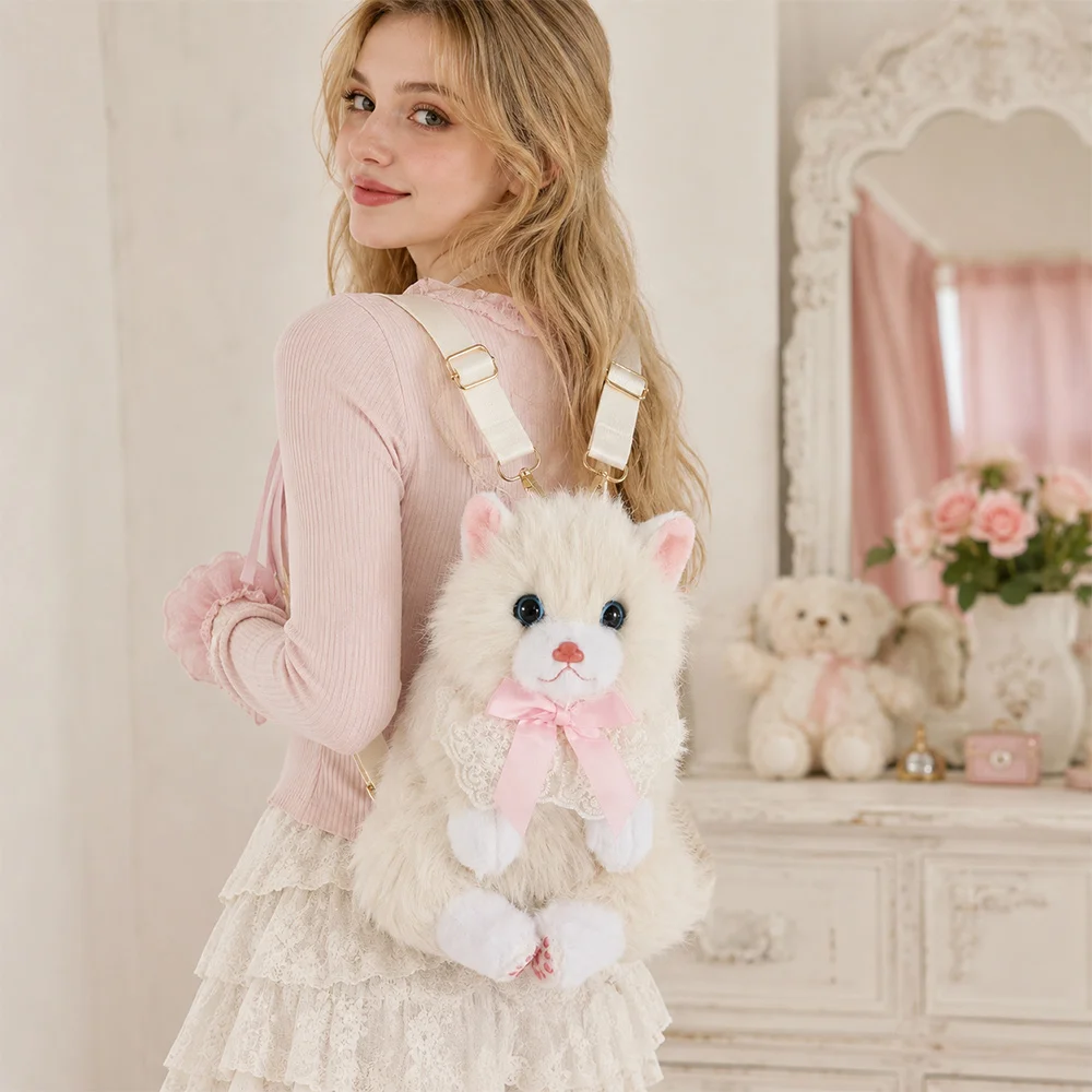 New Realistic Cat Simulated Puppet Cat Backpack Soft Fluffy Cute Cartoon Cat Backpack Bag Daypack