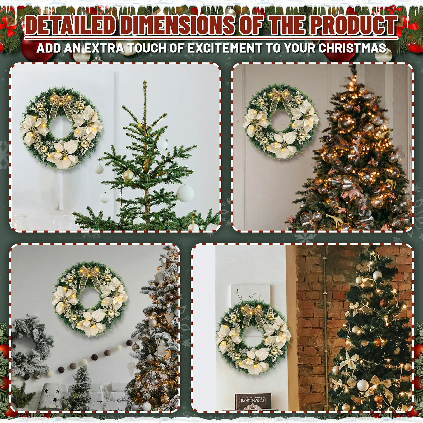 Christmas Hanging Window Wreath Seasonal Welcome Sign Front Door Decoration for Holiday Wall Door