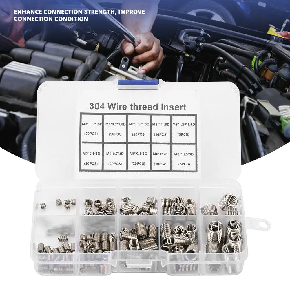 150pcs Threaded Inserts Inner Thread 304 Stainless Steel Coil Insert M3 M4 M5 M6 M8 Car Accessories