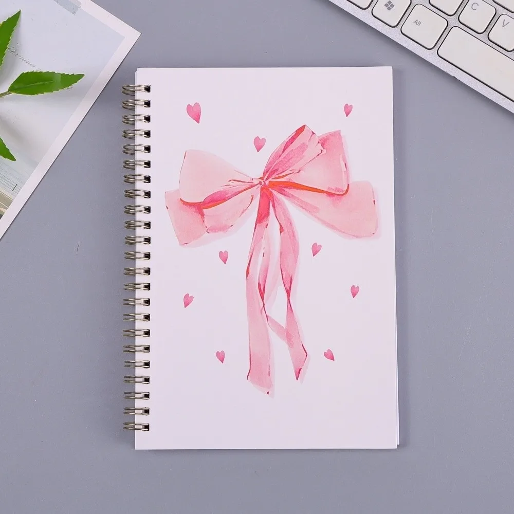 A5 Spiral Coil Notebook Pink Bow Pattern Blank Lined Pages Diary Book Cartoon High Beauty Horizontal Handbook