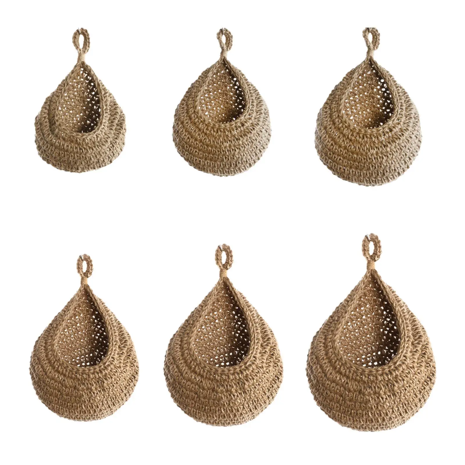 6 Pieces Jute Rope Hanging Wall Baskets for Restaurant Lightweight Weaving