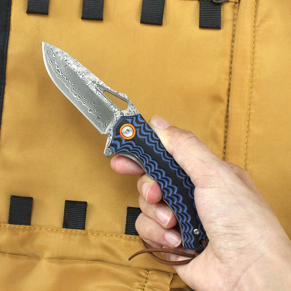 

Tactical Folding Knife Damascus steel Blade Dual color G10 Handle Knife EDC Outdoor Camping Hunting Survival Knives EDC Tool