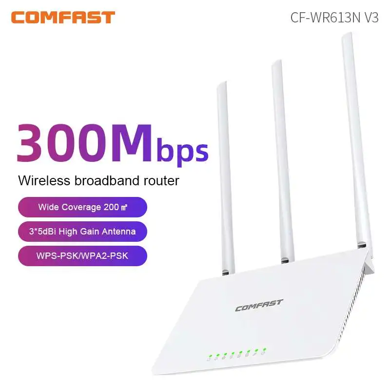 

Wi-Fi-маршрутизатор Comfast 300 Мбит/с, 2,4 ГГц, беспроводной маршрутизатор для домашнего использования, 3*5 дБи, всенаправленные антенны с высоким коэффициентом усиления, широкий чехол CF-WR613N