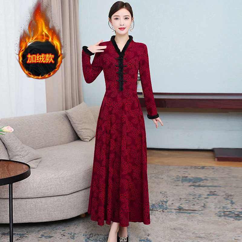 Autumn Versatile Thickened Dress For Women With Chinese Style Luxurious Cheongsam Bottom Skirt 2023 New Loose Fitting Party Vest