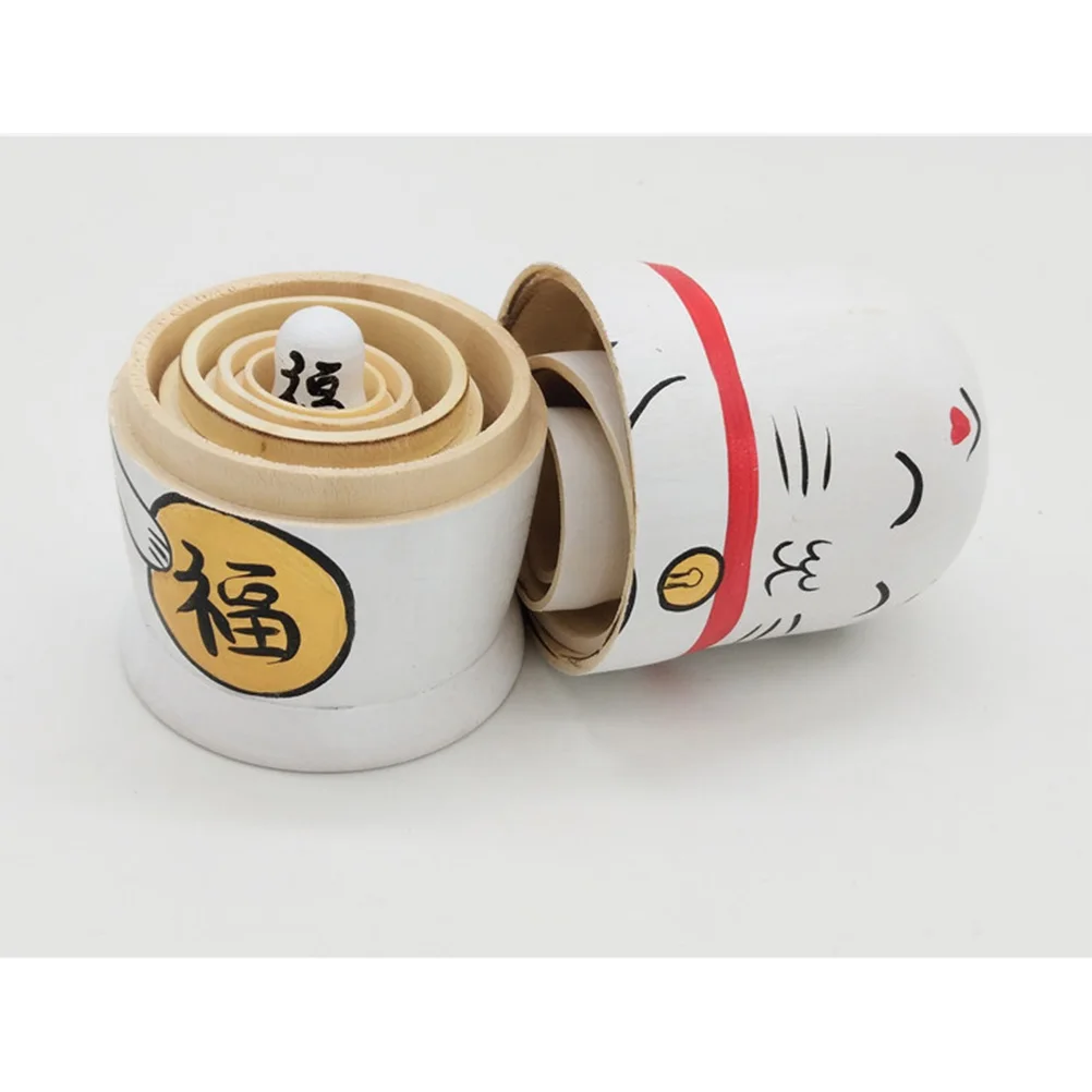 

5 pcs Nesting Set White Fortune Cat Decorative Lovely Nseting For Kids Adults Collection Gift Storage Box