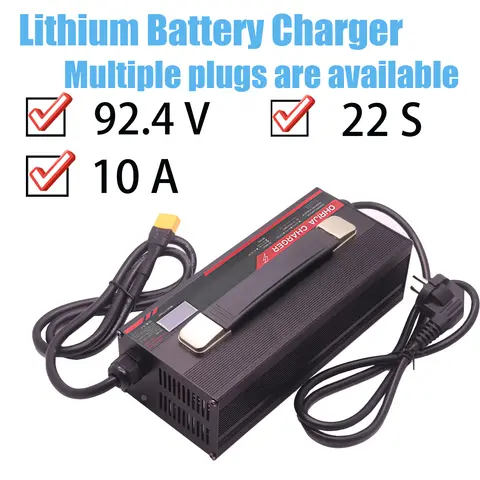 92.4V 10A 고전력 알루미늄 쉘 LCD 리튬 이온 배터리 충전기는 22S 81.4V 배터리 고속 충전 방열에 적합합니다.