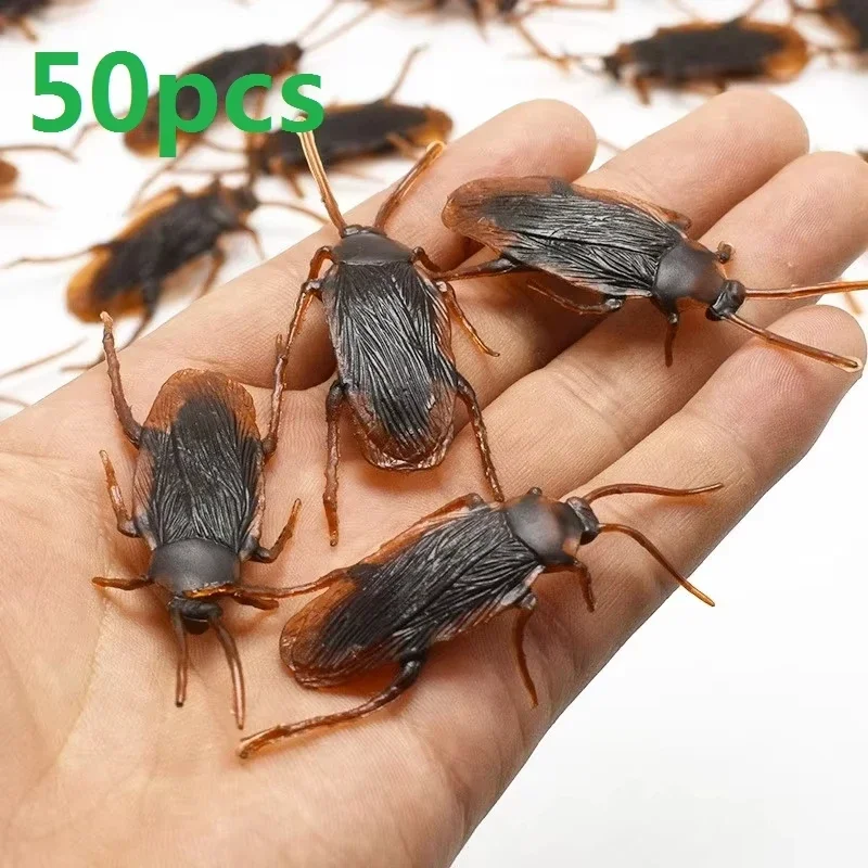 Plastic Cockroach Toy Fake Roach Realistic Prank Practical Joke Bugs Halloween Party Decoration Prop 5-50Pcs Rubber Gag Gadget
