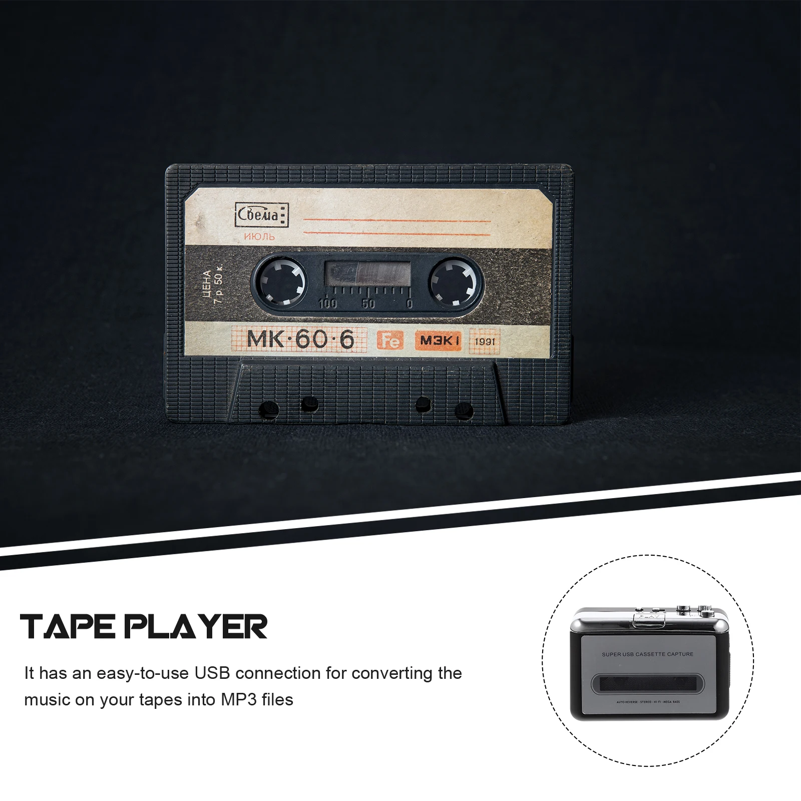 Portable USB Tape Converter Cassette to Mp3 Digital Music Player Or USB Powered Plug and Play Functionality for All