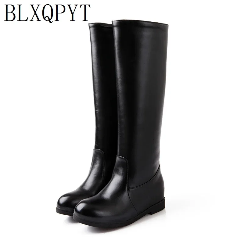 BLXQPYT بوتاس موهير حذاء برقبة للركبة النساء ربيع الخريف الشتاء جولة تو الجانب سستة فستان الحفلات منصة طويلة الأحذية 507 #1