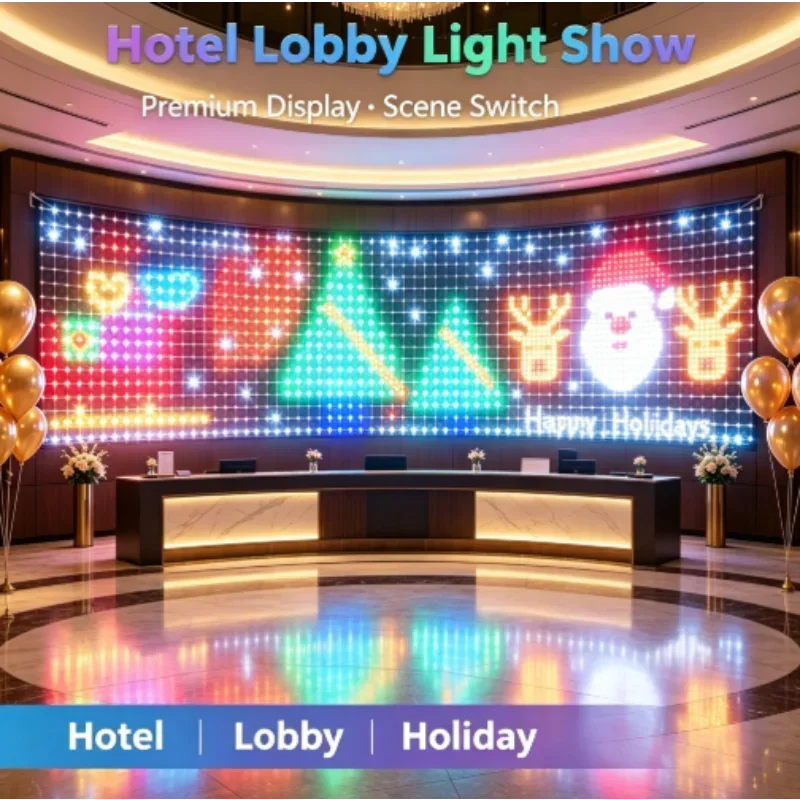RGBIC LED Outdoor Net Lights Christmas Flexible Matrix Grid for Patio Pergolas Bush Wedding Party Holiday Yard Decor Garden