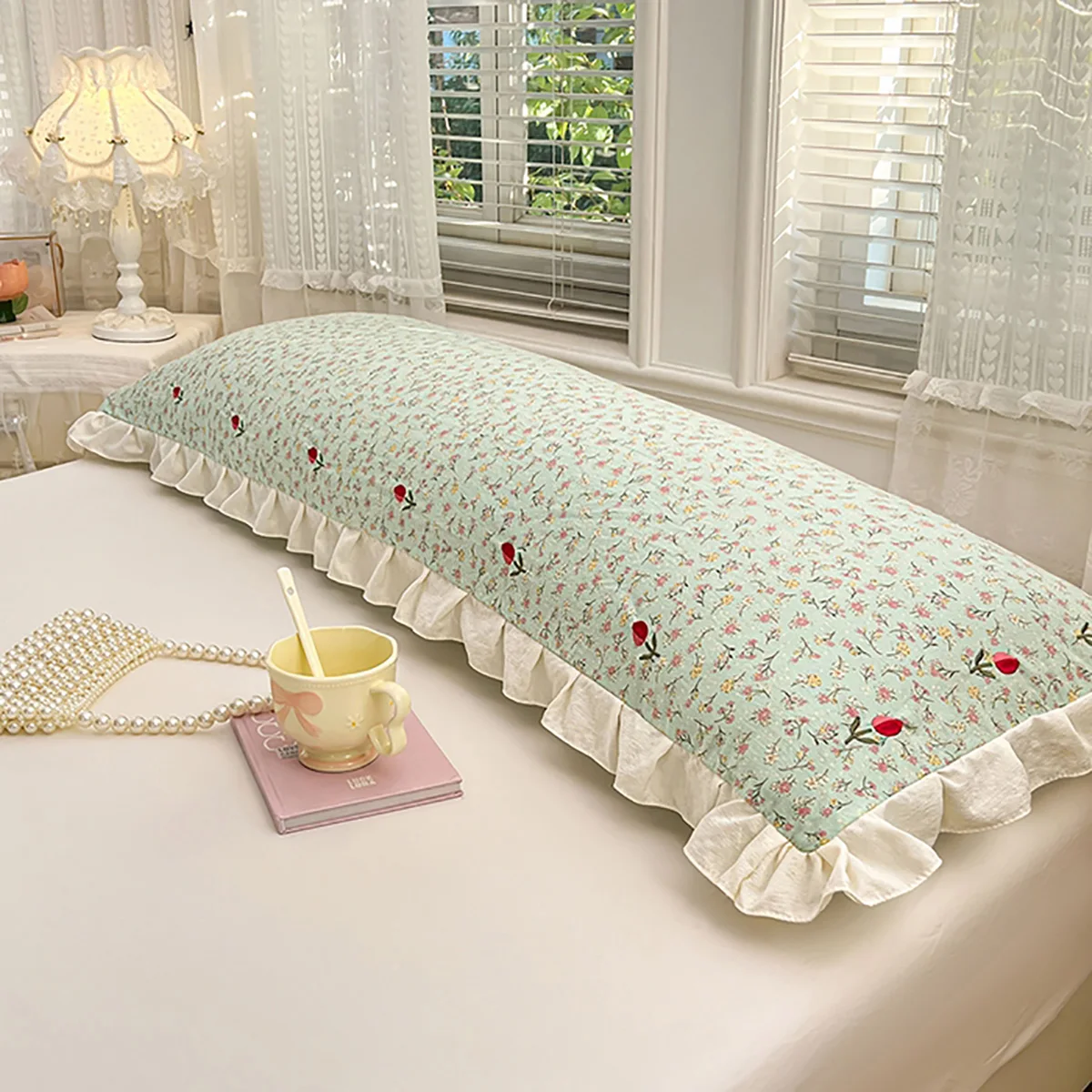 2026 New Embroidered Lace Floral Long Pillowcase 48x120/150/180cm - Dormitory Couple Embroidered Double long Pillow Cover