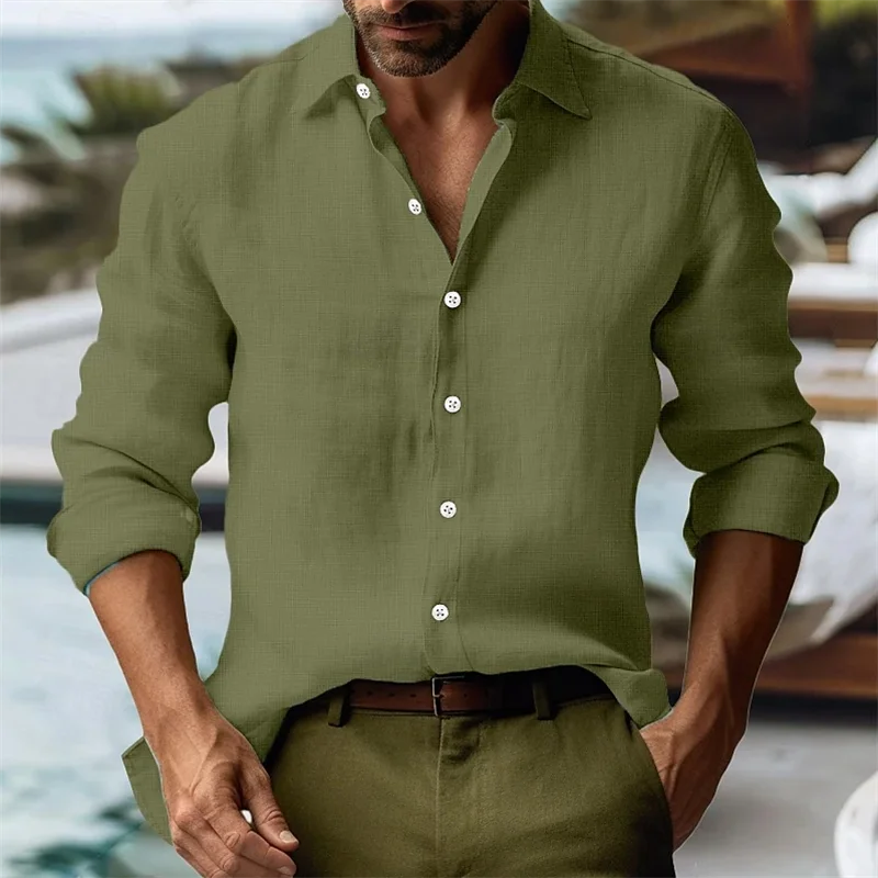 New Men's Solid Color Linen Fashion Shirt, Business Shirt, Interior Shirt