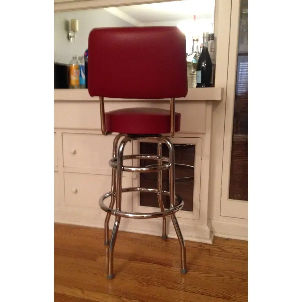 Double Ring Swivel Bar Stool with Back Chd Seat, Wine, 30