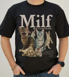 Funny MILF Black T shirt Man I Love Felines Cat Lover S 5XL long or short sleeves