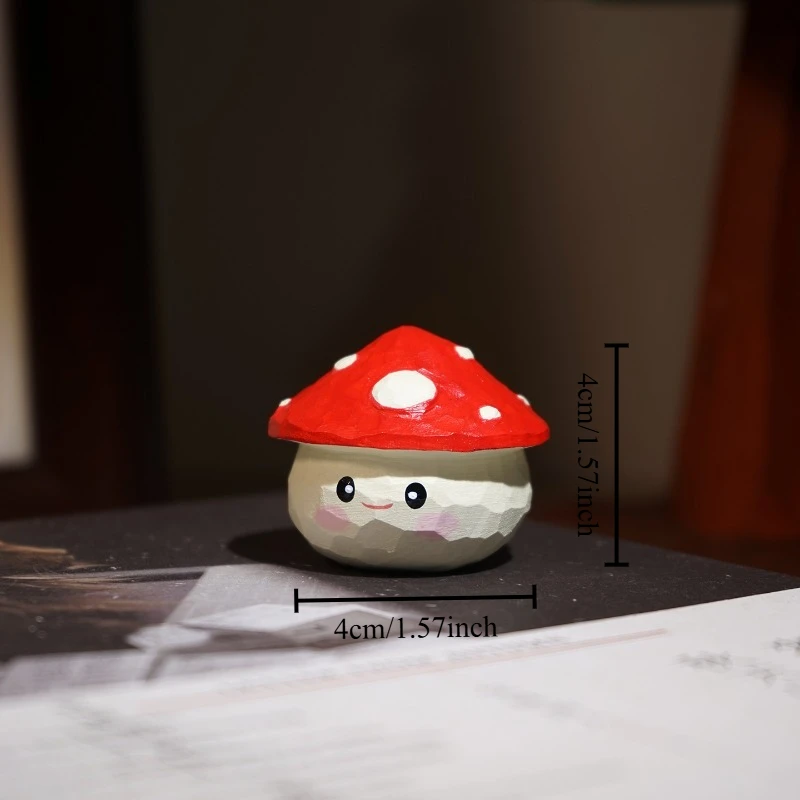 Mushroom Cap Sphere Handmade Wood Sculpture Craft Cartoon Character Figurines Best Gift Wooden Decor Bonsai Landscape Ornament