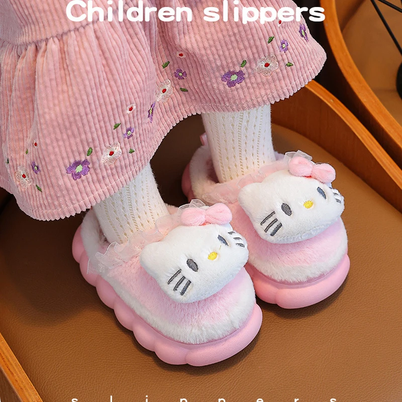 New Hello Kittys Child Cotton Slippers Sanrios Boy Girl Indoor Cute Autumn Winter Anime Figure Kawaii Cartoon Slippers